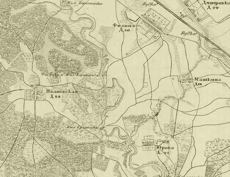 Сходня и Братовка на карте 1856 года.