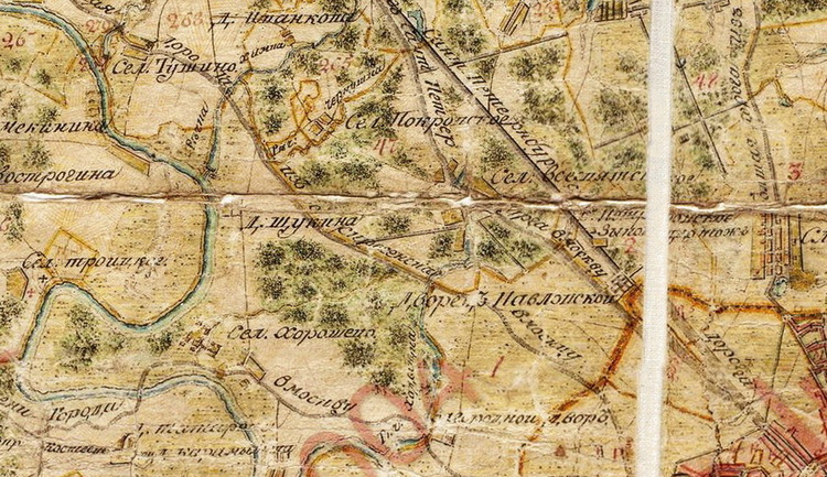 Село Тушино на карте 1796 года.