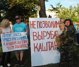 Пикет в защиту каштанов на улице Фомичевой