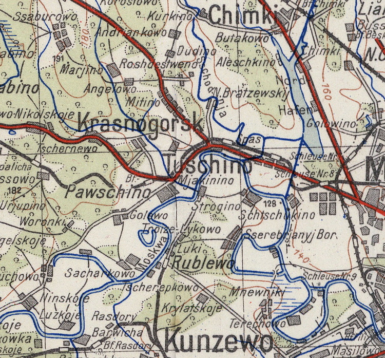Тушино на немецкой карте 1941 года.